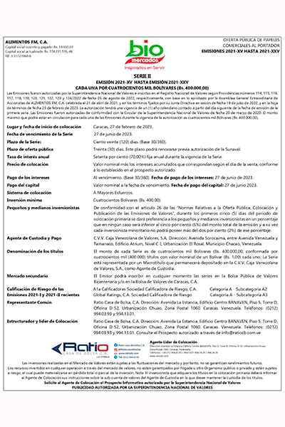 Alimentos FM Aviso de Prensa PPCC Emisión 2021 XV hasta 2021 XXV Serie II Miniatura